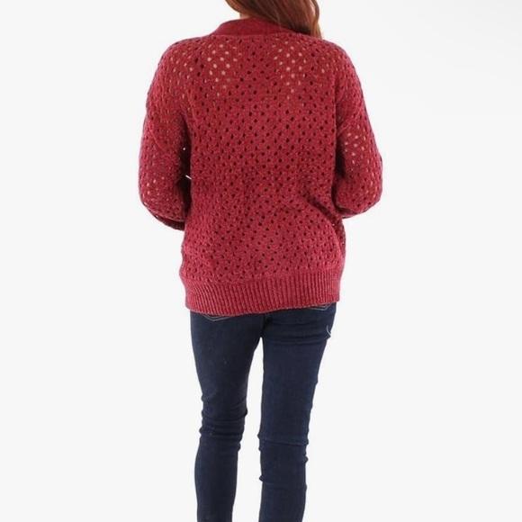 BCBG Women's Cardigan Red Sweater See through Cozy New size small - Picture 2 of 13